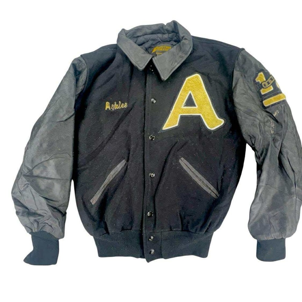 Vintage Rock Creek‎ Huskies Letterman Jacket Black Gold Varsity 2011 small